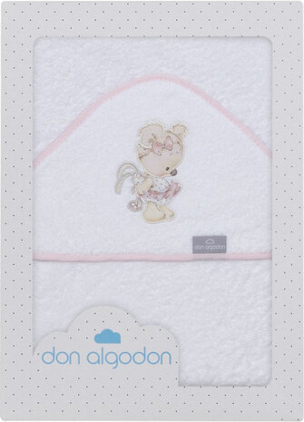 badcape Claudia junior 100 x 100 cm katoen wit/roze