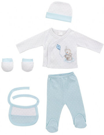 babykledingset Olifant katoen blauw mt 50/68 5-delig