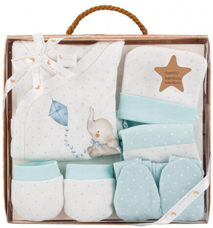 babykledingset Olifant katoen blauw mt 50/68 5-delig