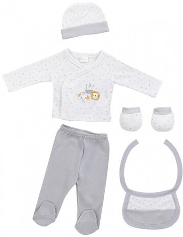babykledingset Dieren katoen grijs maat 50/68 5-delig