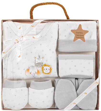 babykledingset Dieren katoen grijs maat 50/68 5-delig