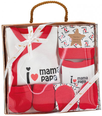 babykledingset Mama Papa katoen rood maat 50/68