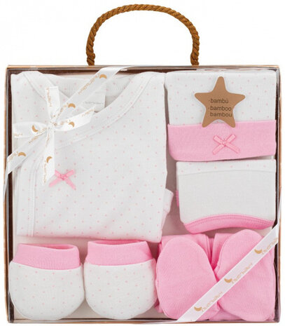 babykledingset Stipjes katoen roze maat 50/68 5-delig