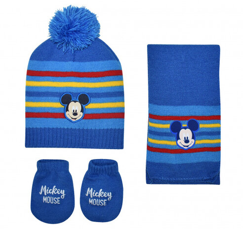 babyset Mickey junior acryl blauw 3-delig one-size