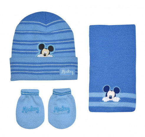 babyset Mickey acryl lichtblauw 3-delig one-size