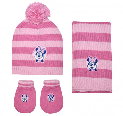 babyset Minnie Mouse meisjes acryl roze 3-delig one-size