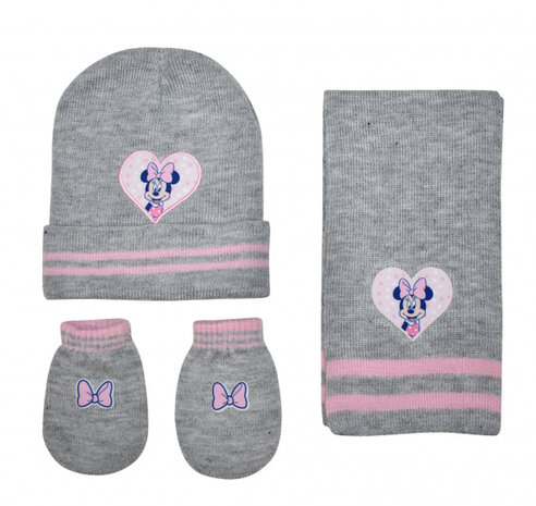 babyset Minnie Mouse acryl grijs 3-delig one-size