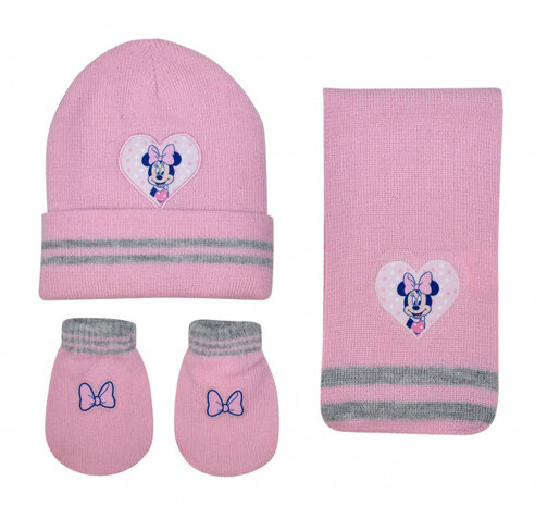babyset Minnie Mouse acryl roze 3-delig one-size