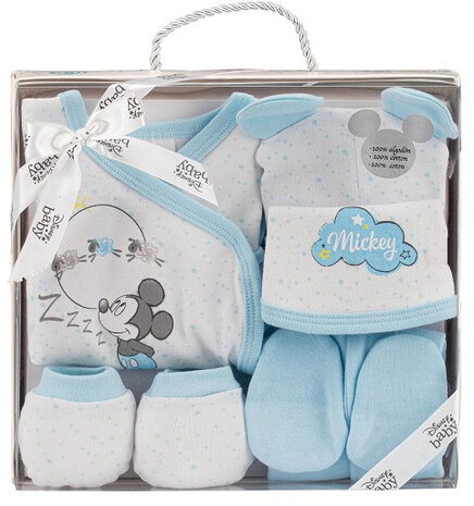 babykledingset Mickey Mouse katoen blauw/wit 6-delig