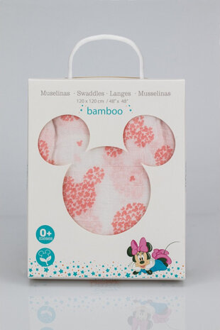 verzorgingsdoek Minnie Mouse 120 cm bamboe wit/rood