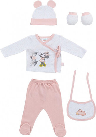 kledingset Minnie Mouse katoen wit/roze 6-delig mt 50/68