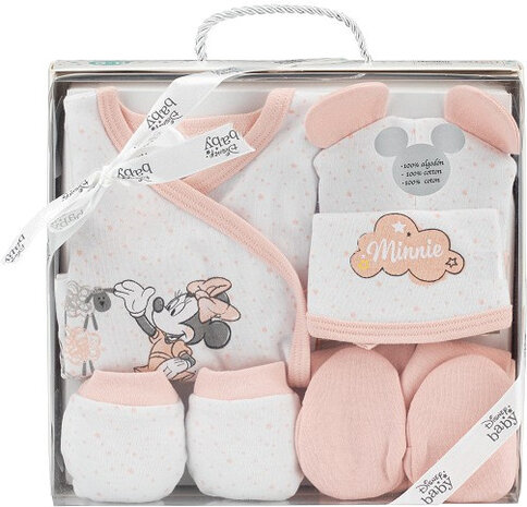 kledingset Minnie Mouse katoen wit/roze 6-delig mt 50/68