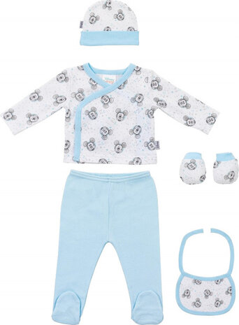 kledingset Mickey Mouse katoen blauw 6-delig mt 50/68