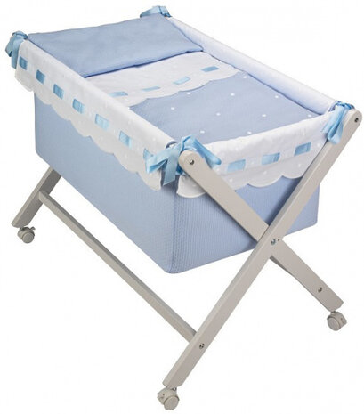 wiegbekleding Zoe 70 x 45 cm katoen blauw/wit