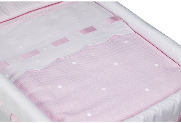 wiegbekleding Zoe 70 x 45 cm katoen roze/wit