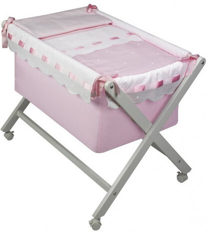 wiegbekleding Zoe 70 x 45 cm katoen roze/wit