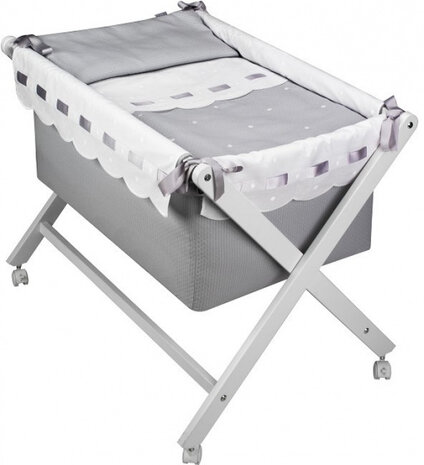 wiegbekleding Zoe 70 x 45 cm katoen grijs/wit