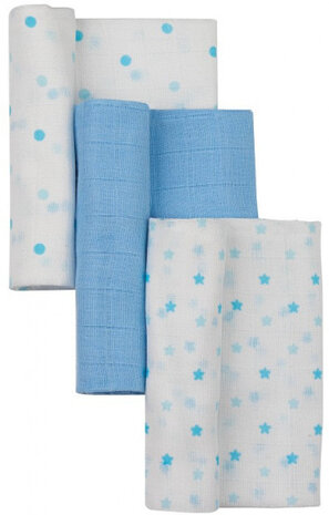 hydrofiele doeken 80 x 80 cm katoen wit/blauw 3 stuks