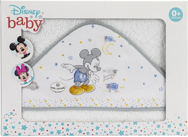 badcape Mickey Mouse junior 100 cm katoen wit/grijs
