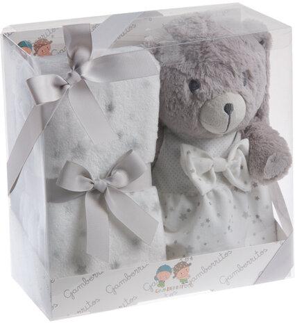 babydeken en knuffel junior 80 x 110 cm grijs