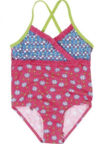 badpak UV-werend met bloemetjes roze maat 86/92
