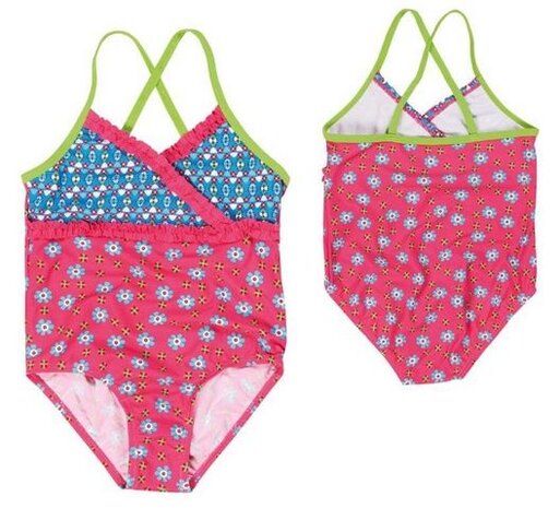 badpak UV-werend met bloemetjes roze maat 86/92