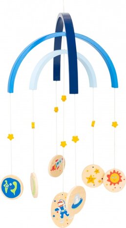 mobiel Space hout junior 49 cm blauw/blank