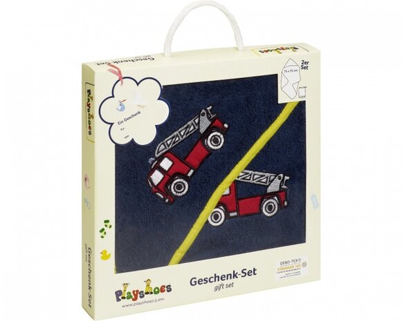 badset in cadeauverpakking brandweer 2-delig blauw