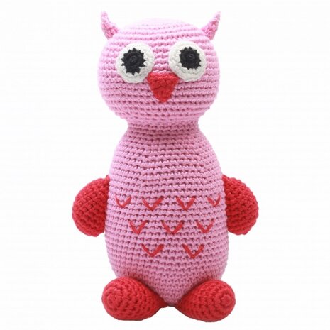 knuffeldier uil gehaakt 20 cm roze