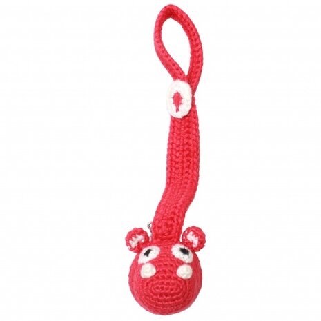 fopspeenketting Mr. Hippo bamboestof 20 cm rood