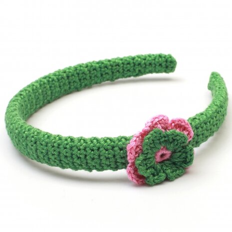 haarband bloem groen/roze