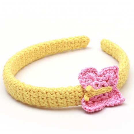haarband vlinder geel/roze