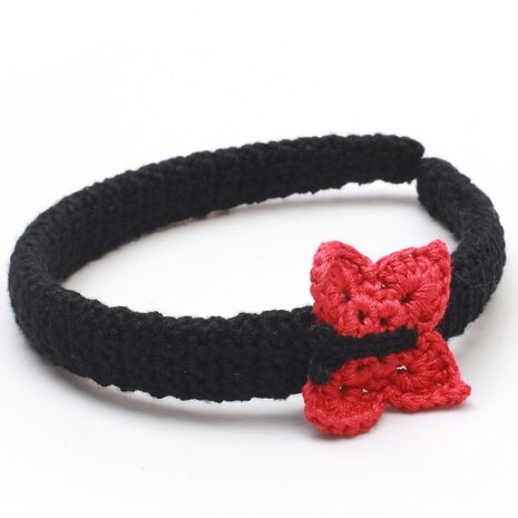 haarband vlinder zwart/rood
