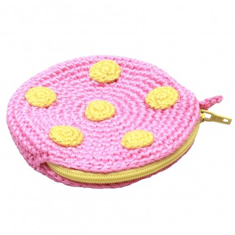 etuitje rond met stippen 8 cm roze/geel