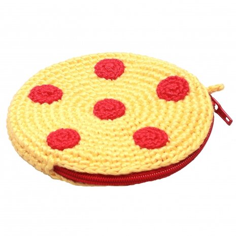 etuitje rond met stippen 8 cm geel/rood