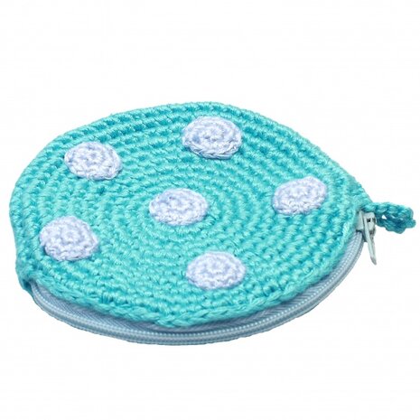 etuitje rond met stippen 8 cm blauw