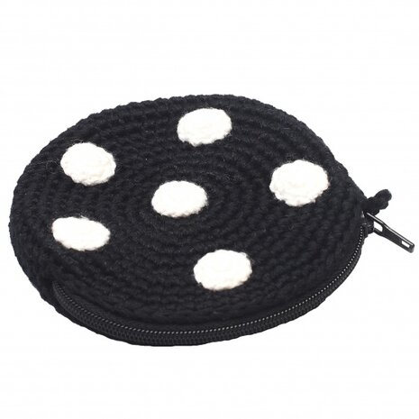 etuitje rond met stippen 8 cm zwart/wit