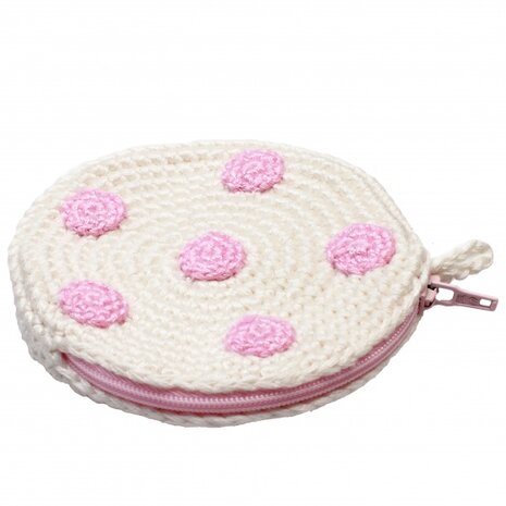 etuitje rond met stippen 8 cm wit/roze