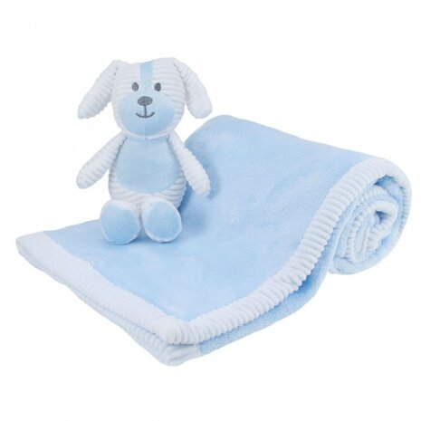 deken en knuffel 76 x 91 cm blauw/wit