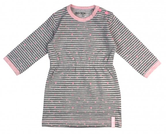 jurk Stripe meisjes katoen grijs/roze maat 44