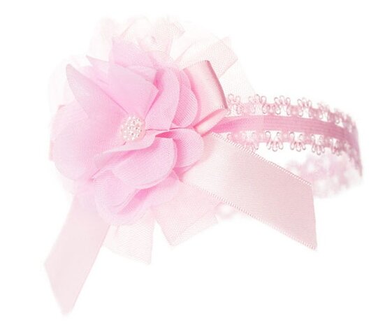 hoofdband smal baby bloem 0-12 maanden roze