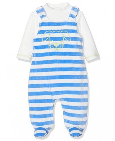 Schnizler romperset velours junior 2-delig blauw mt 62