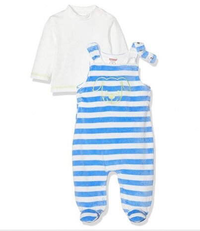 Schnizler romperset velours junior 2-delig blauw mt 62
