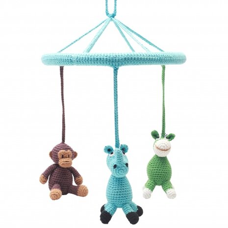 mobiel (aap, neushoorn, ezel) gehaakt junior 24 cm multicolor