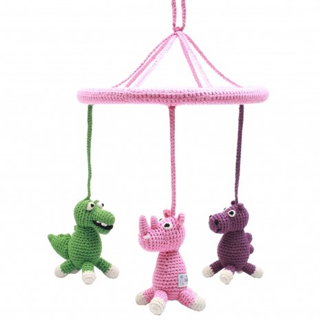 mobiel dieren gehaakt junior 24 cm roze/groen