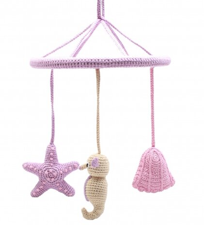 mobiel zeedieren gehaakt junior 24 cm roze/beige