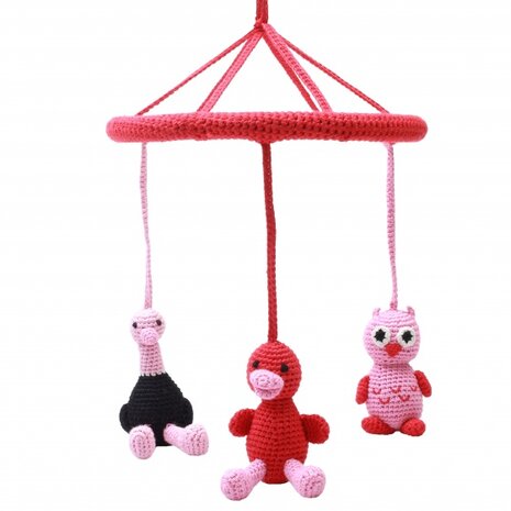 mobiel (struisvogel, eend, uil) gehaakt junior 24 cm multicolor