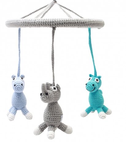 mobiel dieren gehaakt junior 24 cm blauw/grijs