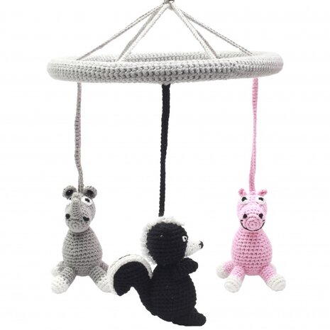 mobiel dieren gehaakt junior 24 cm roze/grijs/zwart