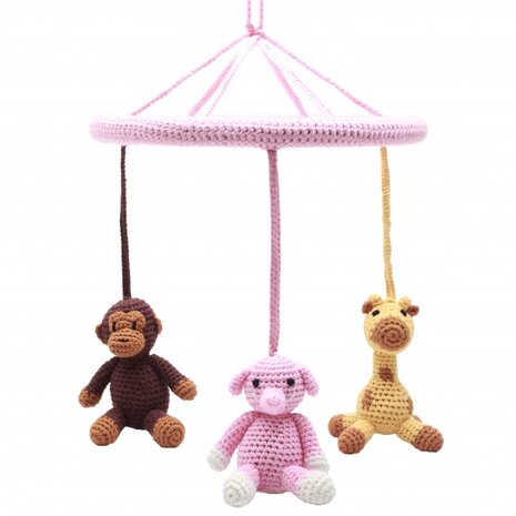 mobiel (aap, olifant, giraffe) gehaakt meisjes 24 cm roze